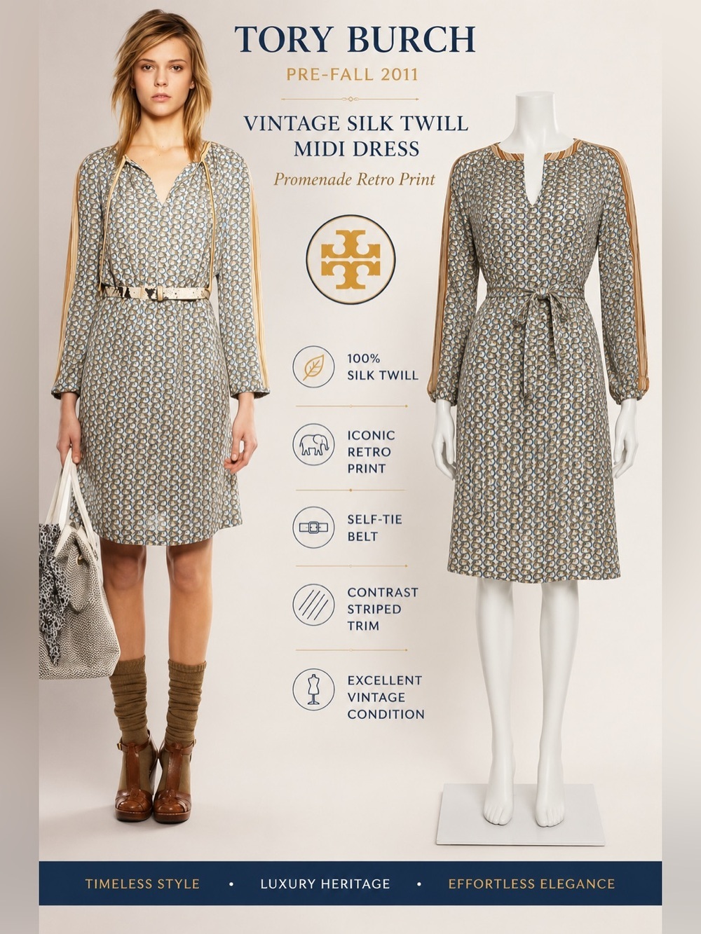 Tory Burch Silk Dress 4 Promenade Retro Elephant Print Belted Resort Vacation